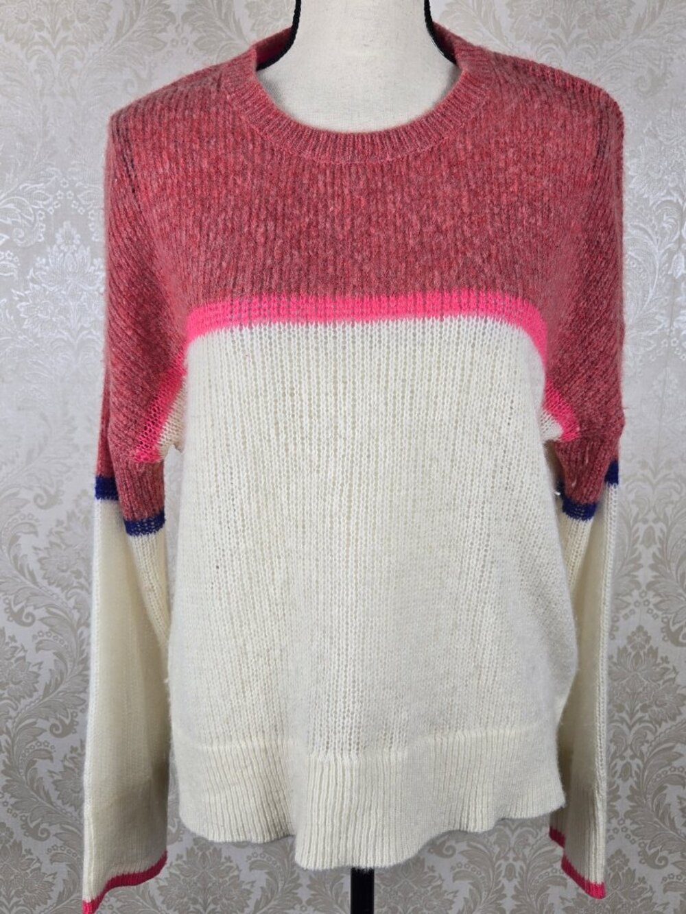 Sundry Size 2 Wool/Cashmere Pullover Sweater Colorblocked Round Neck Lightweight